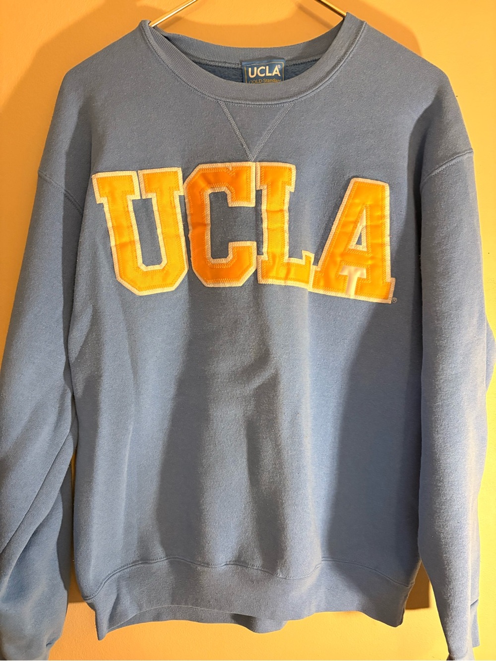 Blue Crewneck Sweatshirt with Gold Appliqué UCLA vintage 90s college sweatshirt
